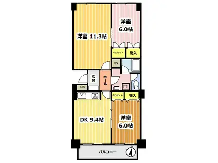 東急ドエルフェニックス(3DK/7階)の間取り写真