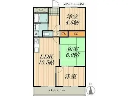 明幸ハイツ(3LDK/2階)の間取り写真