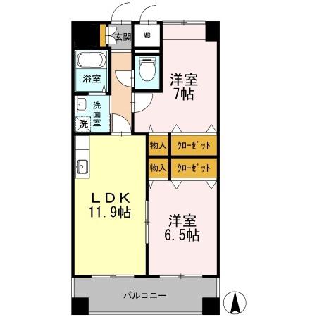 カスタリア志賀本通(2LDK/12階)の間取り写真