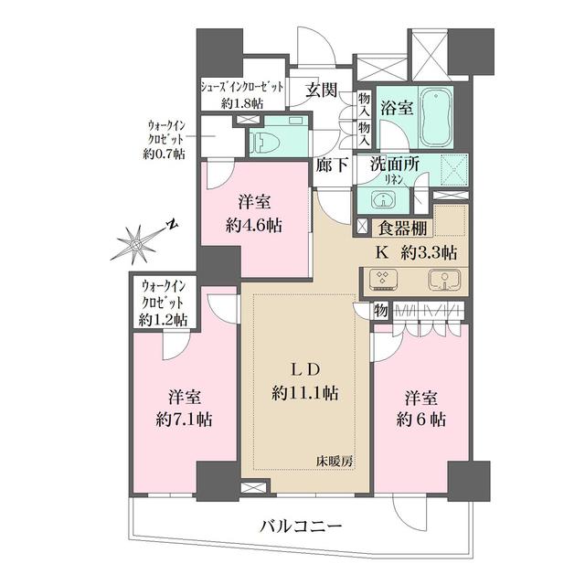 ザ・パークハウス三田ガーデン タワー棟(3LDK/3階)の間取り写真