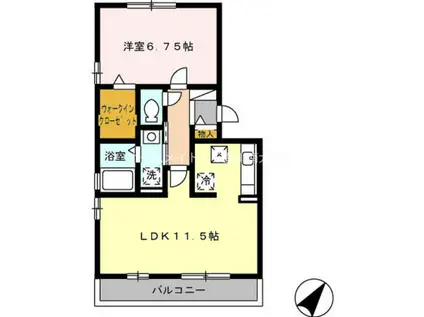 ウィルモア蔵子 C棟(1LDK/2階)の間取り写真