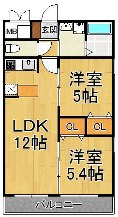 夙川寿マンション(2LDK/1階)の間取り写真