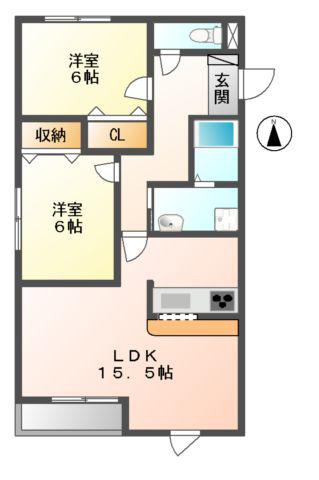 パレスフォルム(2LDK/3階)の間取り写真