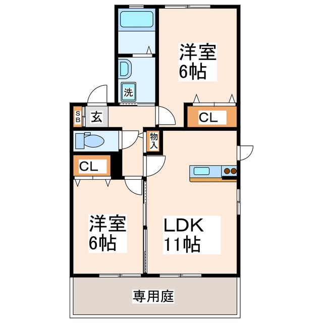 まっつうびれっじ (2LDK/1階)の間取り写真