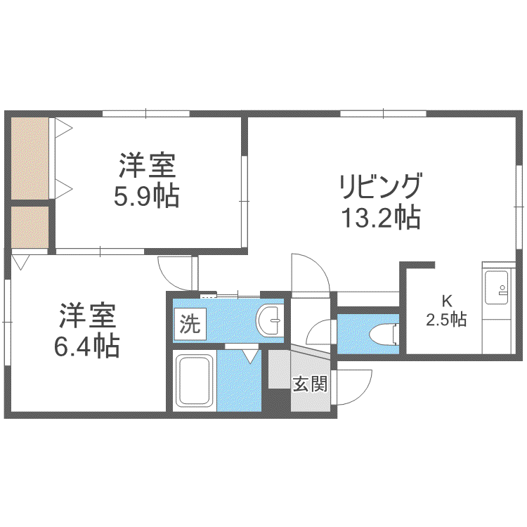 ルミエールクリスタルMS(2LDK/1階)の間取り写真