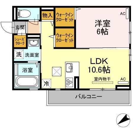 フィオーレ南二軒屋(1LDK/1階)の間取り写真