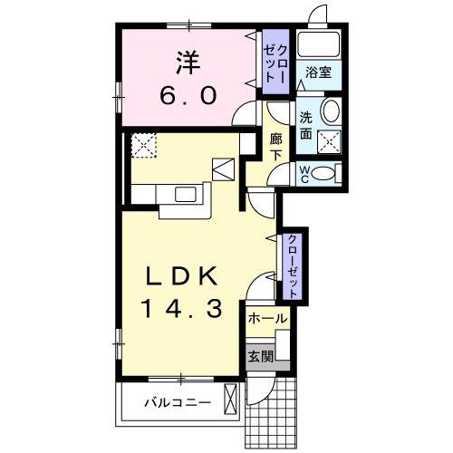 アン・ボヌールA棟(1LDK/1階)の間取り写真