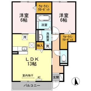 ユーパレス B棟(2LDK/1階)の間取り写真