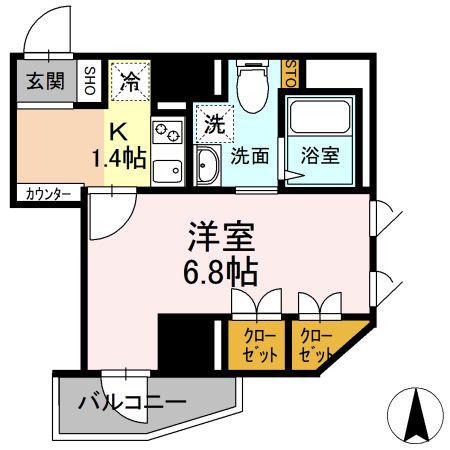 グランジット白金高輪(1K/3階)の間取り写真