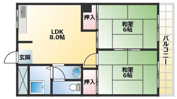 サンハイツ(2LDK/4階)の間取り写真