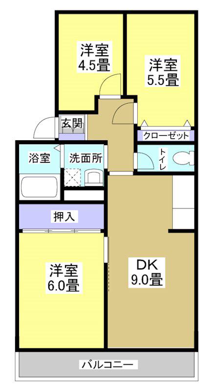 Kフラット11(3DK/2階)の間取り写真
