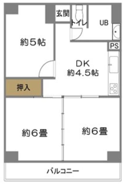 金岡グランドハイツ(3DK/2階)の間取り写真