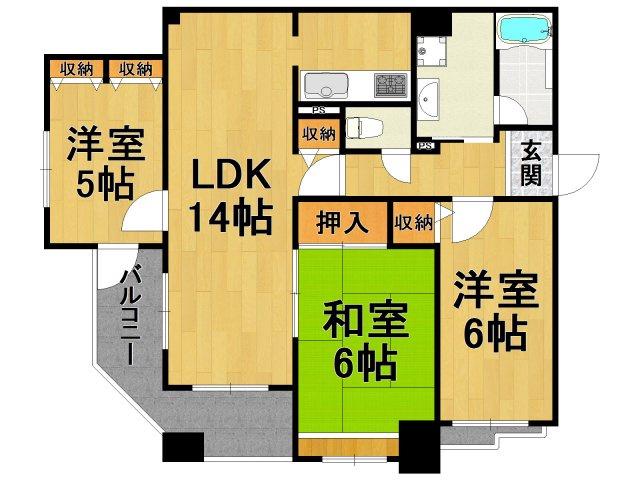 コパン鶴之荘(3LDK/3階)の間取り写真