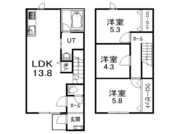 ハイツからんII(3LDK/1階)の間取り写真