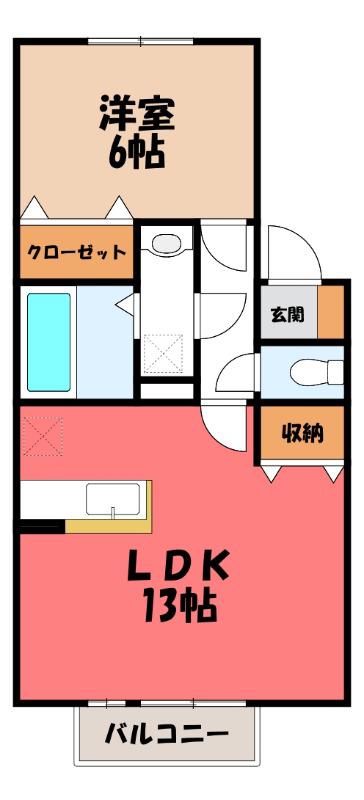 ディアドリームA(1LDK/2階)の間取り写真