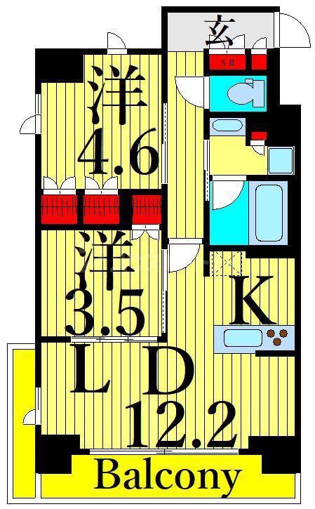 ONE ROOF RESIDENCE NISHI NIPPORI(2LDK/9階)の間取り写真