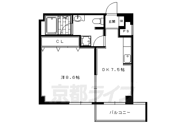 押小路フラット(1DK/2階)の間取り写真