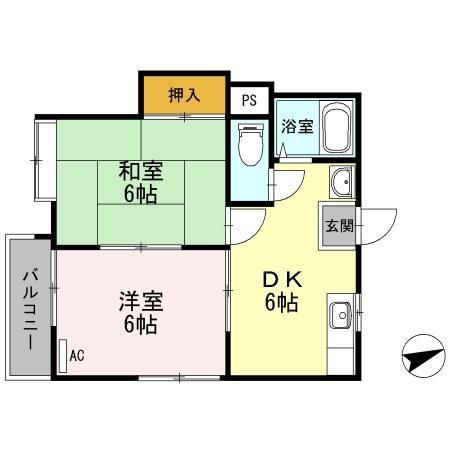 ファーストインプライムハウス II(2DK/3階)の間取り写真