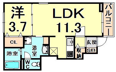 グランオーブ(1LDK/1階)の間取り写真