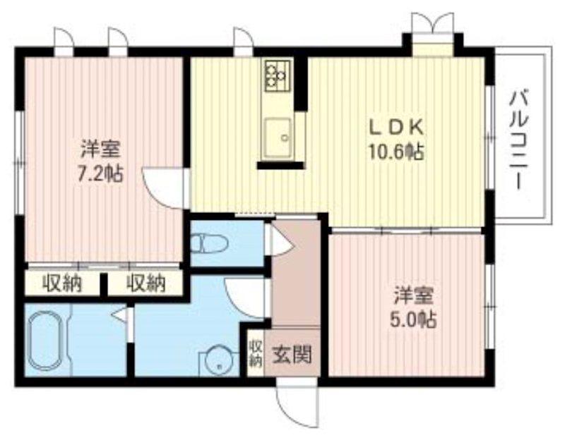 カルフール(2LDK/2階)の間取り写真