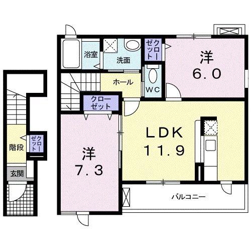 グランメゾン広沢I(2LDK/2階)の間取り写真