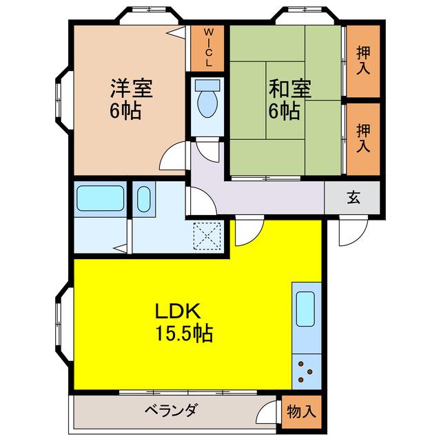 ウエストコーポ A棟(2LDK/2階)の間取り写真