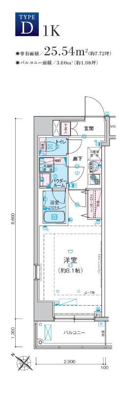 リヴシティ西川口五番館(1K/8階)の間取り写真