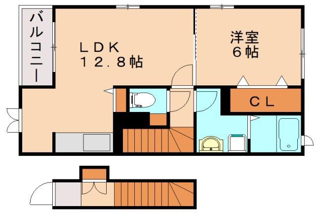 アットカーサー(1LDK/2階)の間取り写真