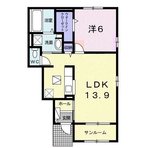 ミモザ ヴィーコ(1LDK/1階)の間取り写真