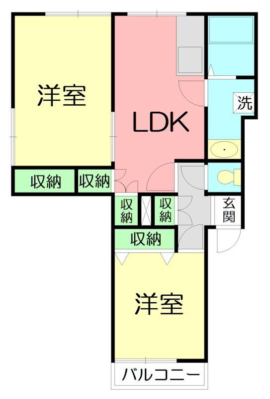 サンアベニュー龍城ヶ丘(2LDK/1階)の間取り写真
