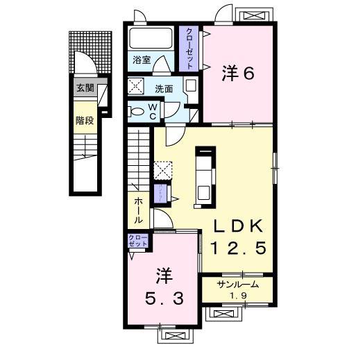 ロザリオ A(2LDK/2階)の間取り写真