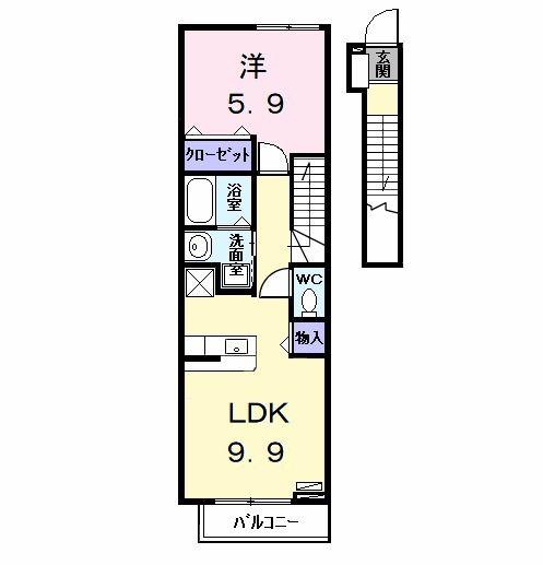 グラース(1LDK/2階)の間取り写真