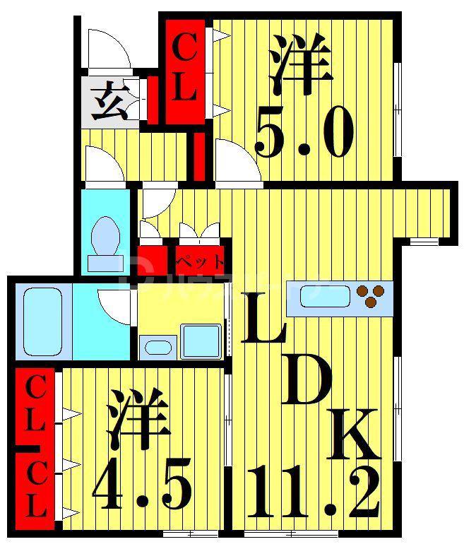 ウィステリアフィールドII(2LDK/1階)の間取り写真