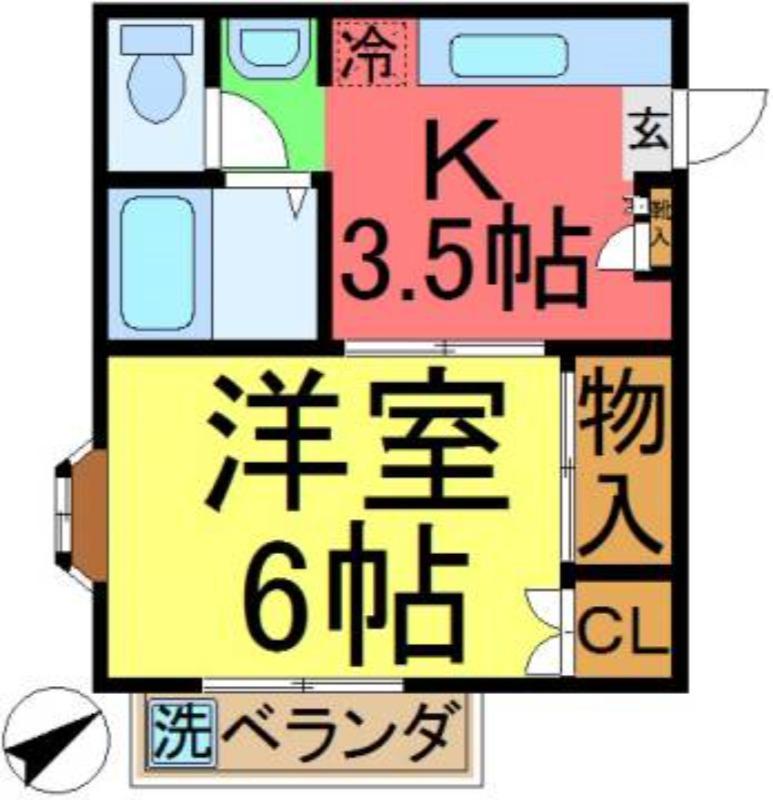 エベルコヤナギ(1DK/2階)の間取り写真