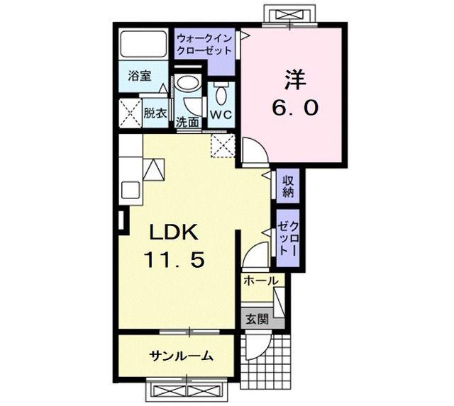 フォルティアB(1LDK/1階)の間取り写真