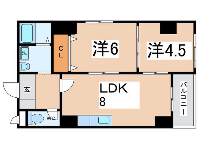 サンエイハイツ南堀江(2LDK/6階)の間取り写真