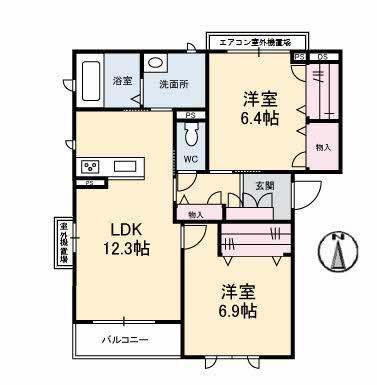 ヴェントフェリーチェ B棟(2LDK/3階)の間取り写真
