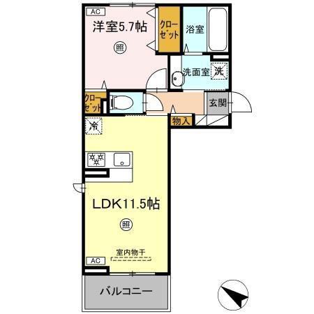 ベルイール B棟(1LDK/2階)の間取り写真