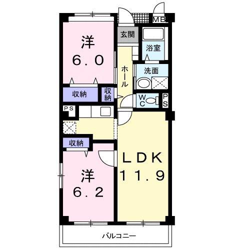 グランパルテール(2LDK/2階)の間取り写真