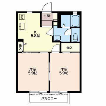 アドバンテージ A棟(2K/1階)の間取り写真