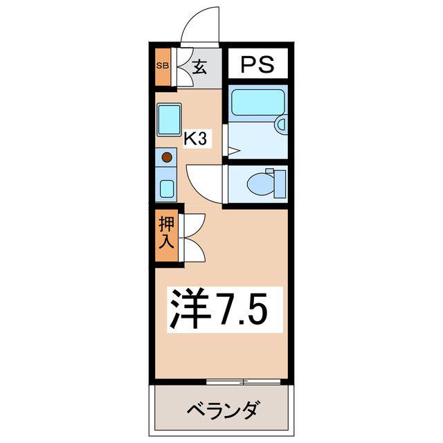 アベニューアルプスB(1K/2階)の間取り写真