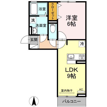 カエツリアルフィールド広野D-ROOM(1LDK/2階)の間取り写真