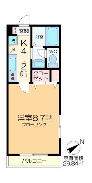 EOS COURT(1K/4階)の間取り写真