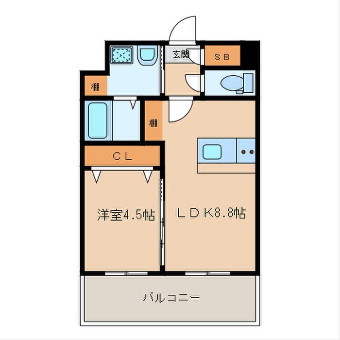 ランドマーク香椎駅前(1LDK/5階)の間取り写真