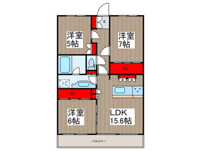ブランアーク鳩ヶ谷クレアトール(3LDK/15階)の間取り写真