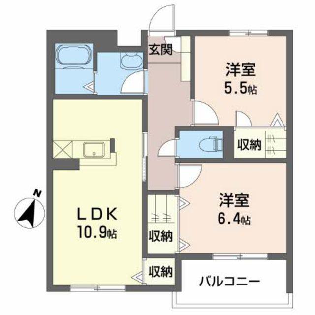 インペリアル(2LDK/2階)の間取り写真