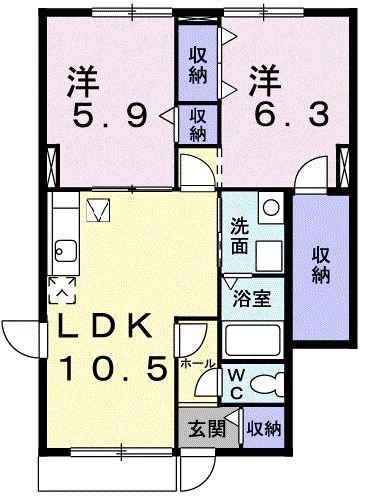 リファインドB(2LDK/1階)の間取り写真