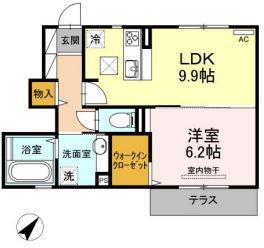 D-ROOM博多東(1LDK/1階)の間取り写真