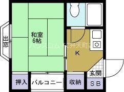ベルハイツII(1K/3階)の間取り写真