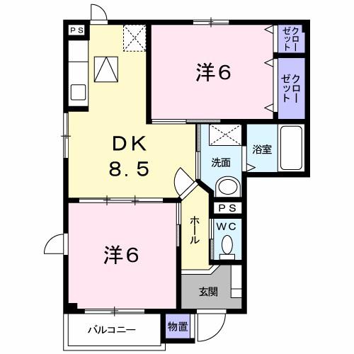 コーポ関口A(2DK/1階)の間取り写真